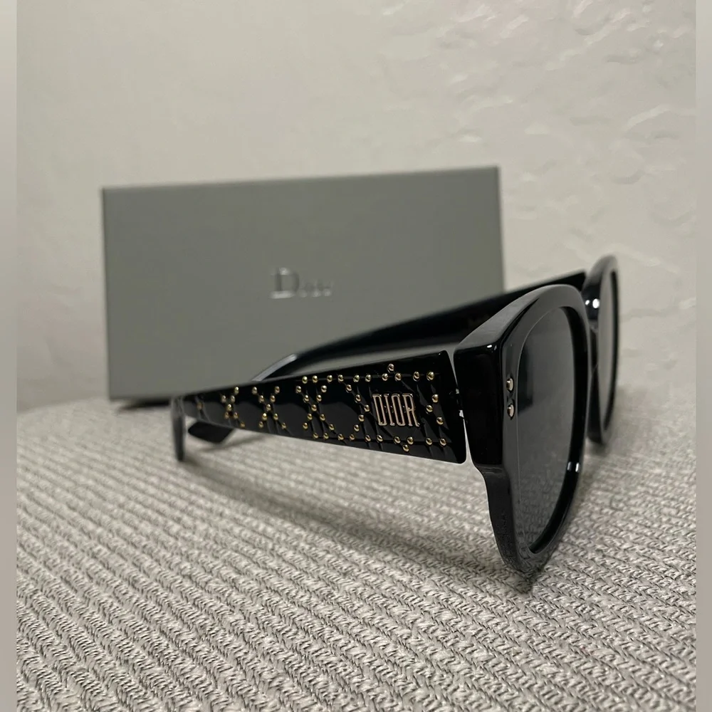 🎉HP🎉New! Dior Lady Dior Studs 54MM Black/Gold Sunglasses✨ Case, Box & Cloth